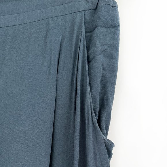 Wilfred Gray Blue Drawstring Waistband Silk Trimmed Wide Leg Loose Fit Pants - Picture 4 of 8